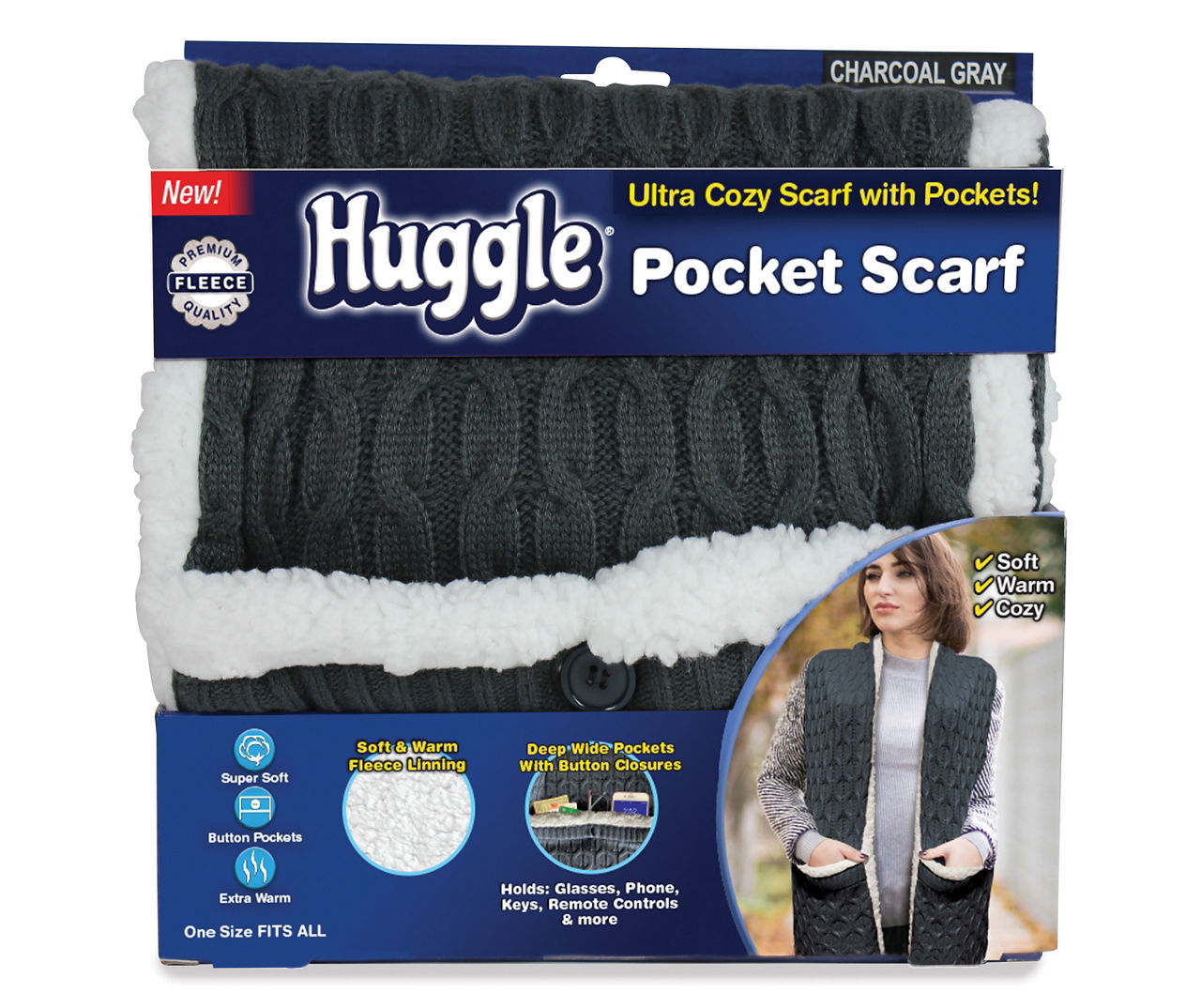 As Seen On TV Gray Huggle Pocket Scarf | Big Lots