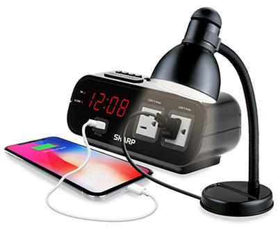 Digital Dual Alarm Clock with Power Outlets & USB Port