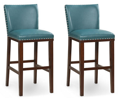 Aurora Peacock Green Faux Leather Bar Stools, 2-Pack