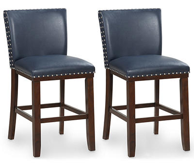 Aurora Navy Blue Faux Leather Counter Stools, 2-Pack