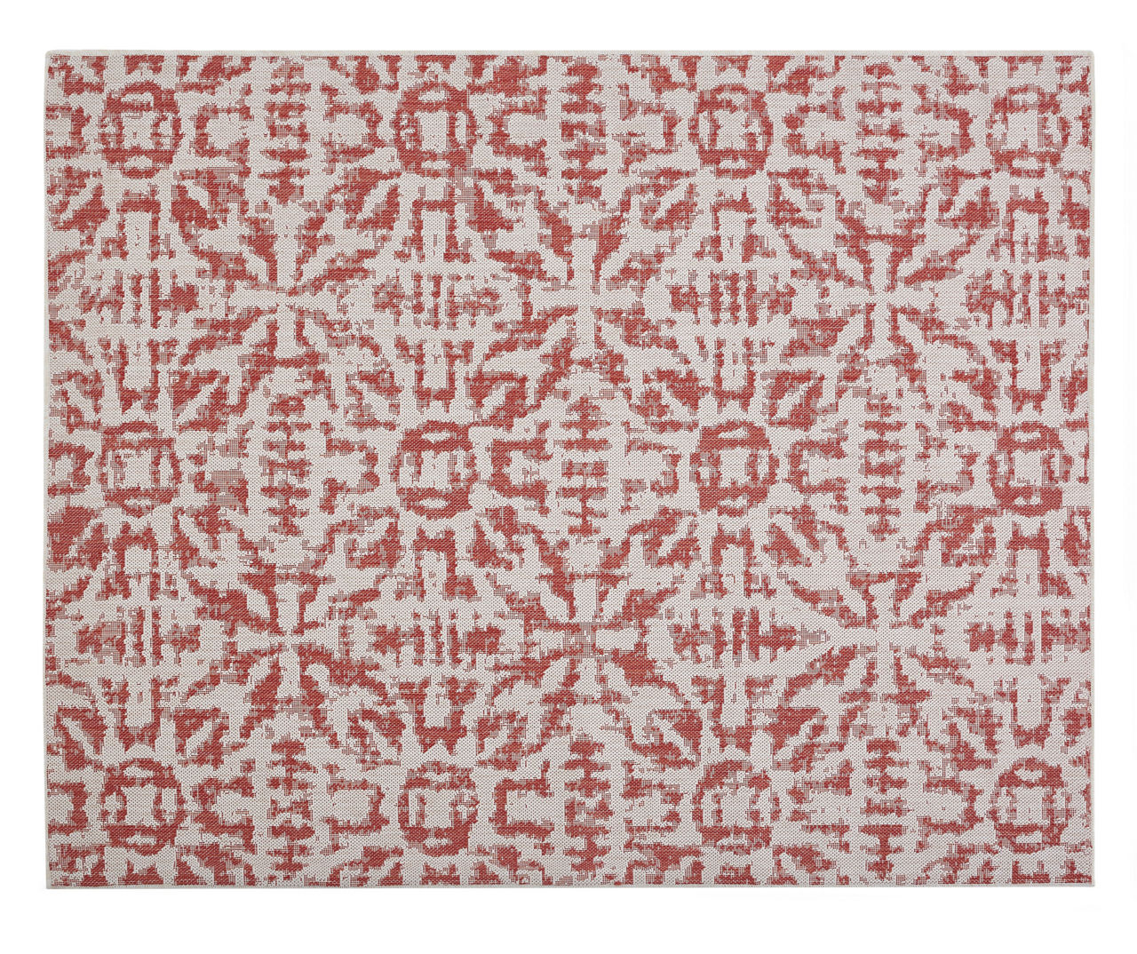 Red Moroccan Tile Outdoor Area Rug, (5'3" x 7')