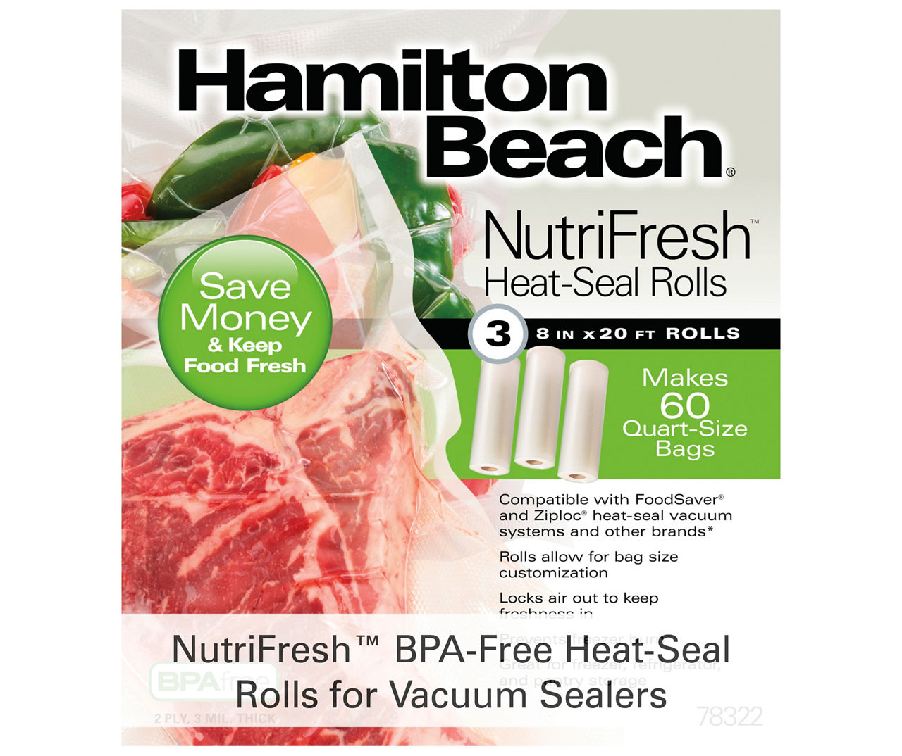 Hamilton Beach NutriFresh Heat-Seal Rolls 7 Roll Multi-Pack, 8x20