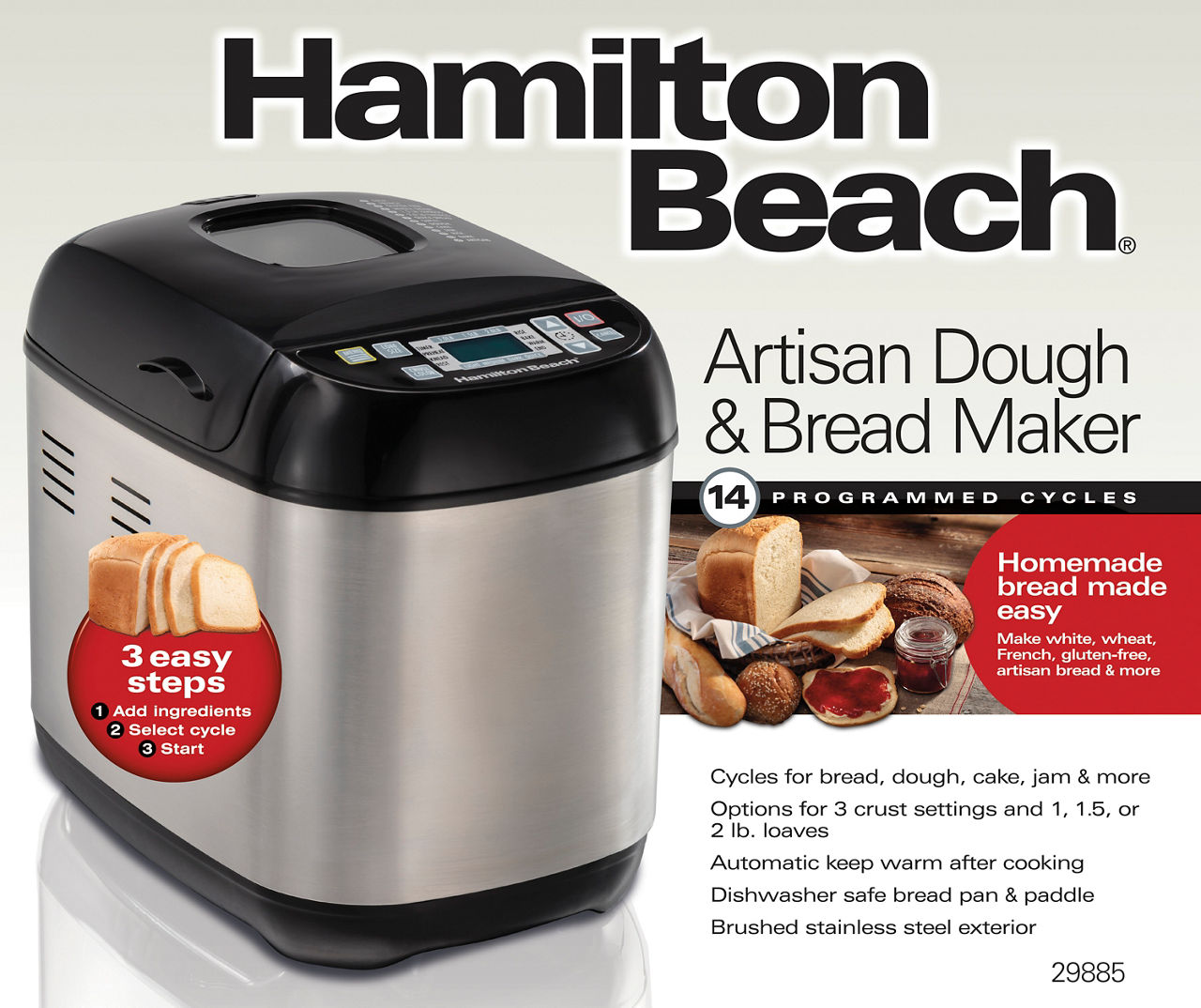 Hamilton Beach Artisan Dough & Bread Maker 14 Settings Stainless