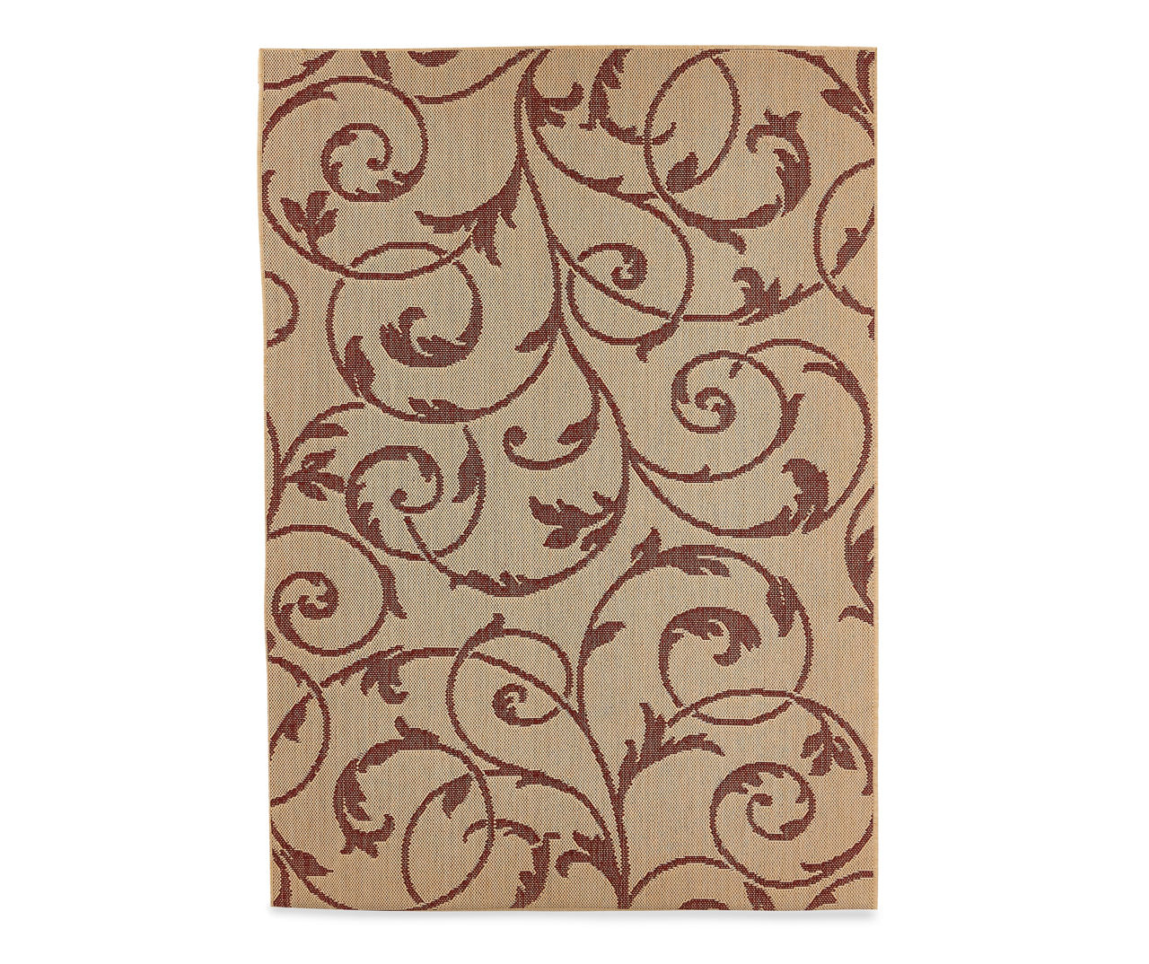 Macala Tan & Red Scroll Outdoor Area Rug, (6'7