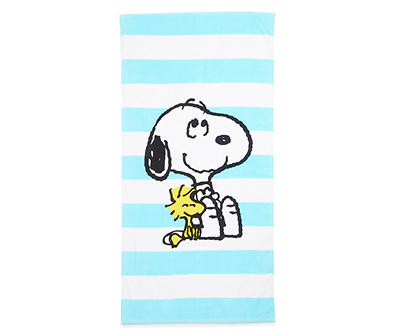 Snoopy Blue & White Striped Beach Towel