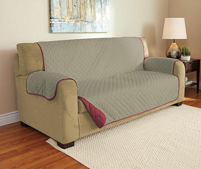 Burgundy & Taupe Microfiber Reversible Sofa Furniture Protector