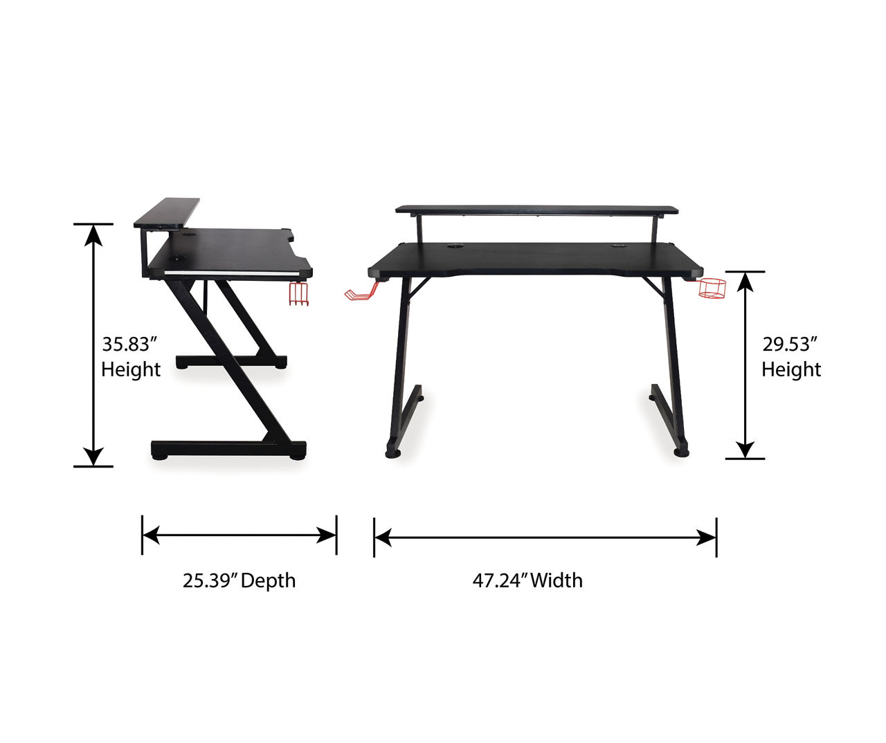 Gaming Desk with LED RGB Lights 47 Inch PC Computer Desk Y Shaped Gamer  Setup Accessories for Sons' Gift Game Table Gamer Handle Rack Cup Holder &  Headphone Hook Black and red