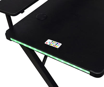 Black LED Gaming Desk with Riser