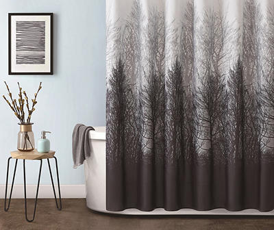 Gray Grey White Floral Silouette Fabric Shower Curtain NEW 