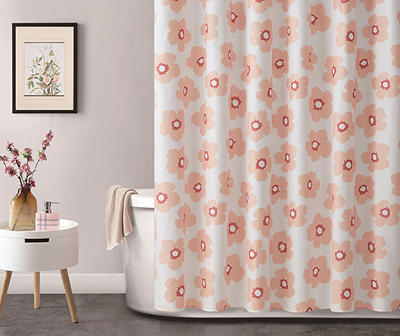 Peach Mia Flower Fabric Shower Curtain