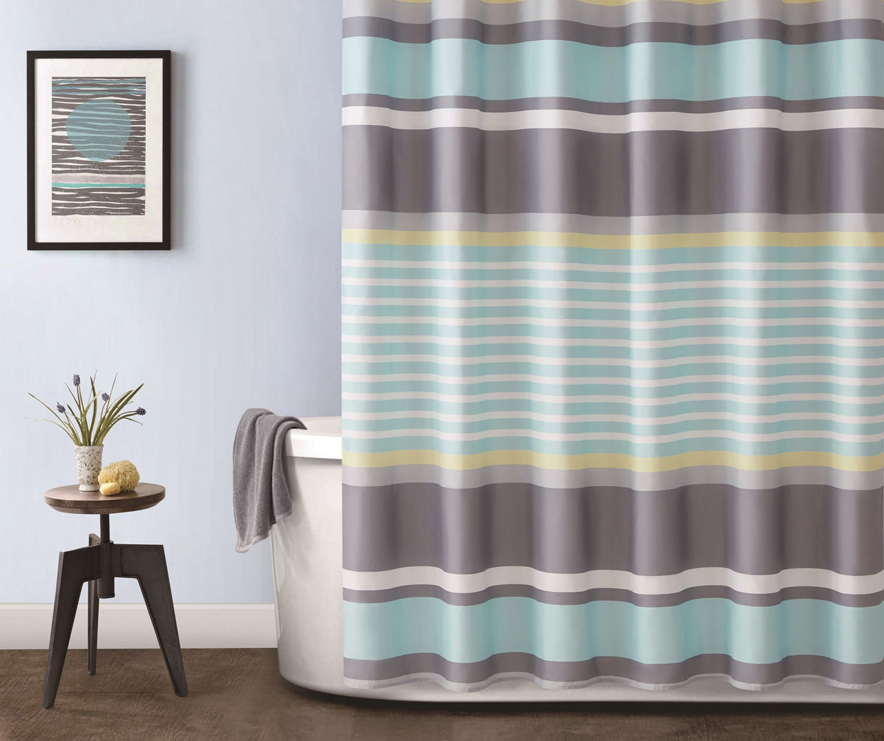 Asher Turquoise & Gray Stripe Microfiber Shower Curtain