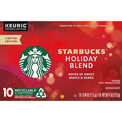 Starbucks K-Cup Pods Medium Roast Ground Holiday Blend Coffee 10 - 0.40 oz ea