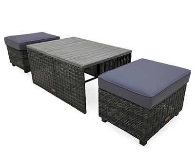 Thornwood 3-Piece Cushioned Patio Ottoman & Coffee Table All-Weather Wicker Set