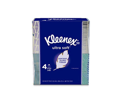 Kleenex Ultra Soft Facial Tissues, 65 Tissues per Box, 4 Pack (260 Tissues Total)