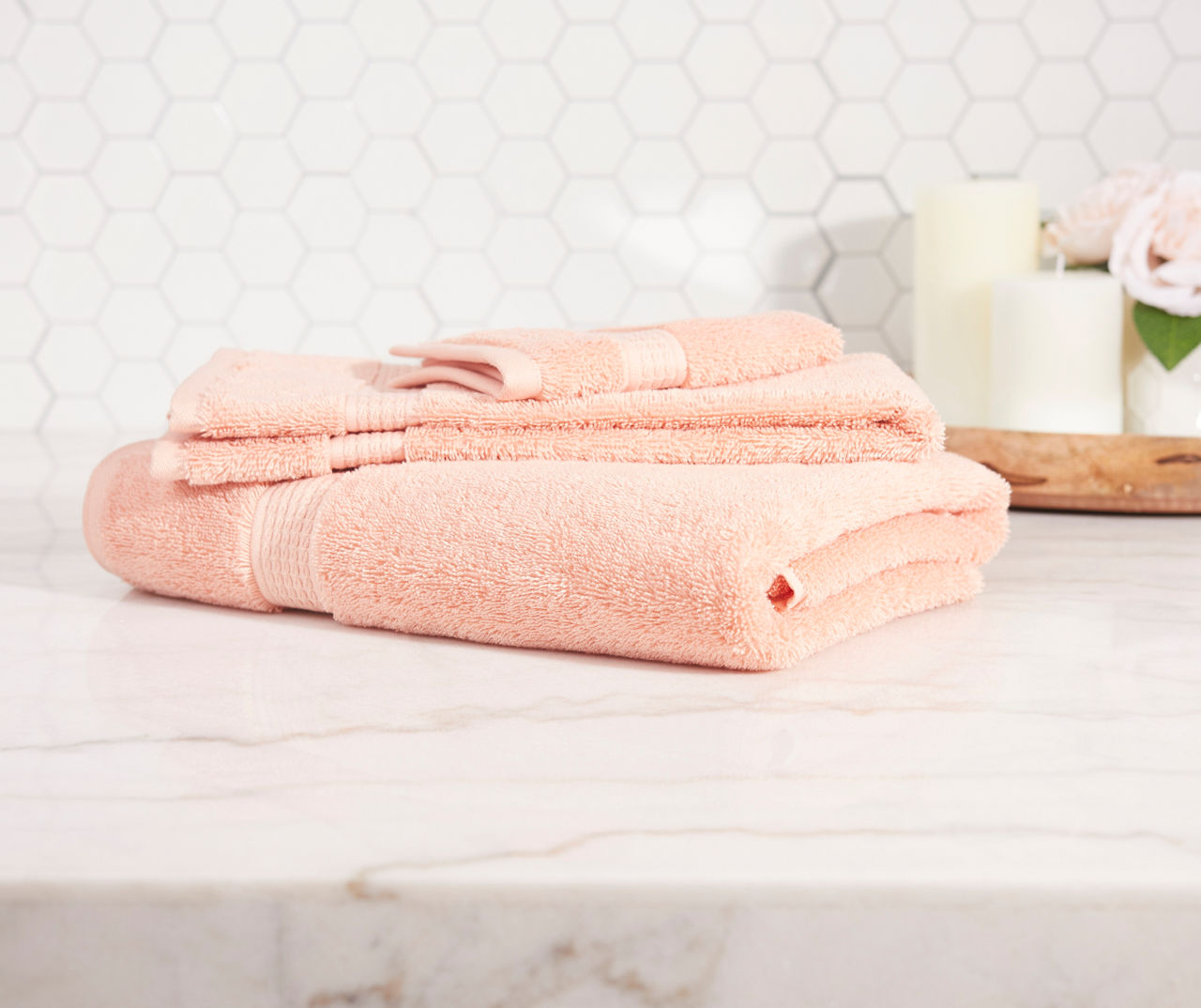 100% Cotton 4-Piece Bath Towel Set, Peach