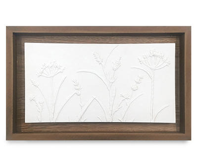 Framed White Embossed Floral Wall Plaque, (10