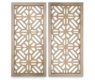 2PC CARVED WOOD PANELS NATURAL