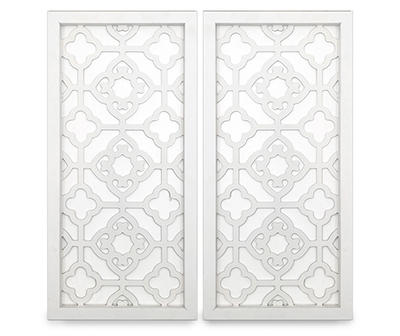 2PC CARVED WOOD PANELS WHITE