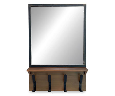 Black Mirror with 4-Hook Shelf