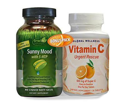 Sunny Mood Softgels, 80-Count & Vitamin C Tablets, 30-Count Dual Pack