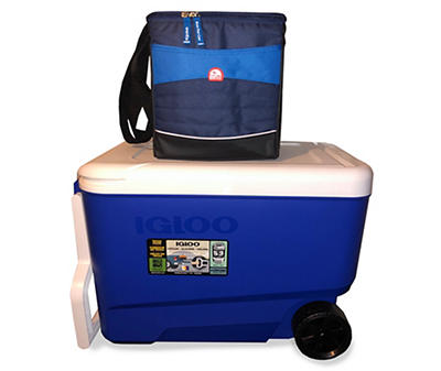 Blue 38-Quart Wheelie Cooler with Soft-Sided Cooler Bag