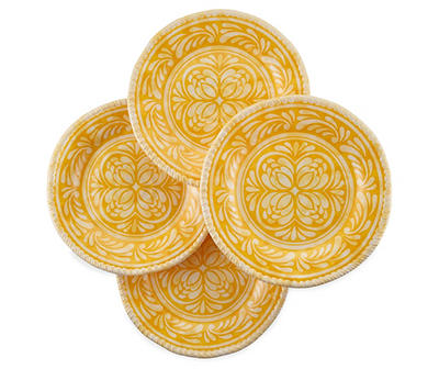 Yellow Medallion Melamine Dinner Plates, 4-Pack