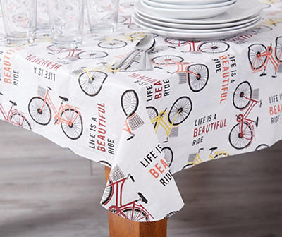 "Life Is a Beautiful Ride" Bike PEVA Tablecloth, (60" x 102")