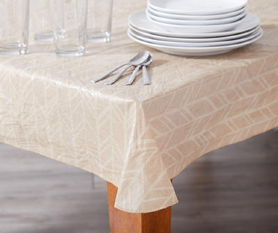 Tan Herringbone PEVA Tablecloth, (60" x 102")