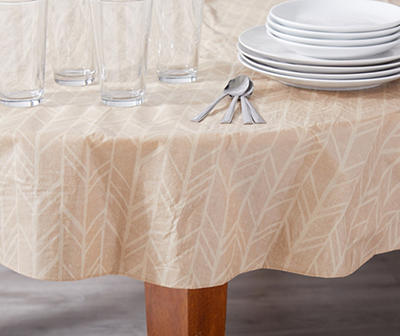 Tan Herringbone Round PEVA Tablecloth, (60