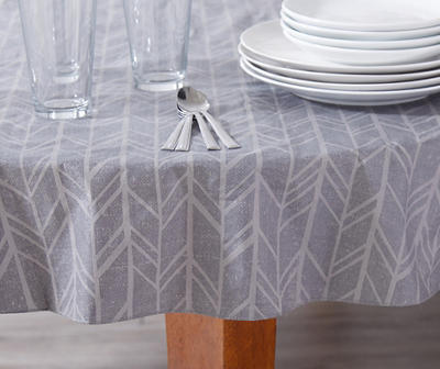 Gray Herringbone Round PEVA Tablecloth, (60