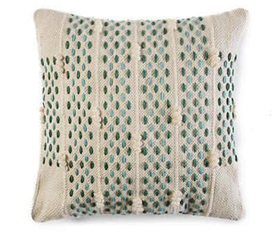 18 IN CRM/TEAL WOVEN DOTS OD PILLOW