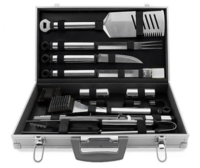 Stainless Steel 22-Piece Grilling Tool Set & Aluminum Case