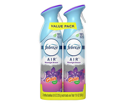 Febreze Odor-Eliminating Air Freshener, with Gain Scent, Moonlight Breeze, Pack of 2, 8.8 fl oz each