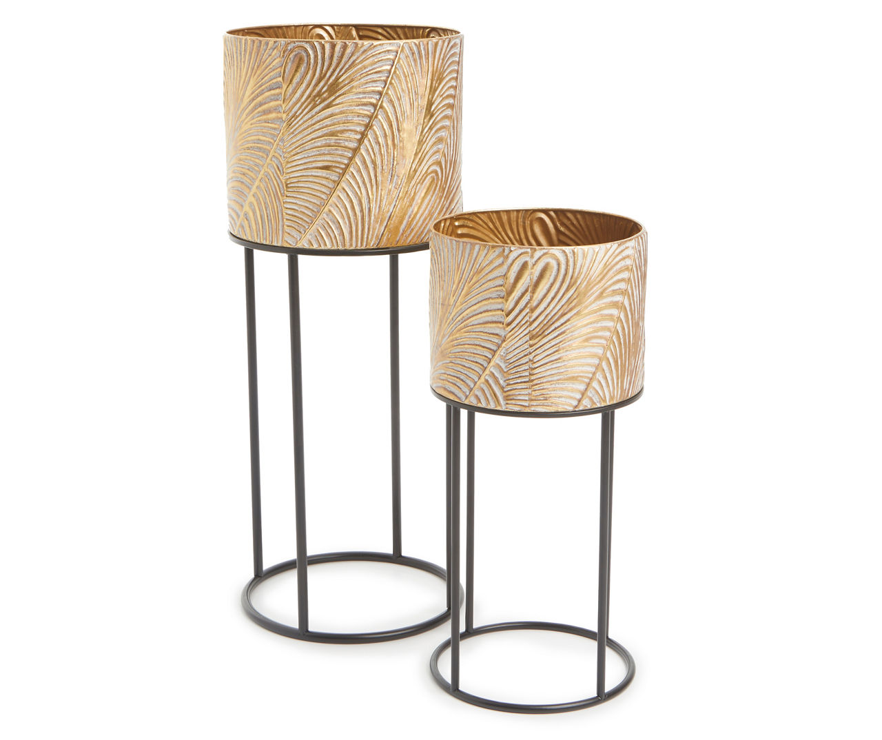 Gold Round Leaf 2-Piece Metal Planter Set | Big Lots