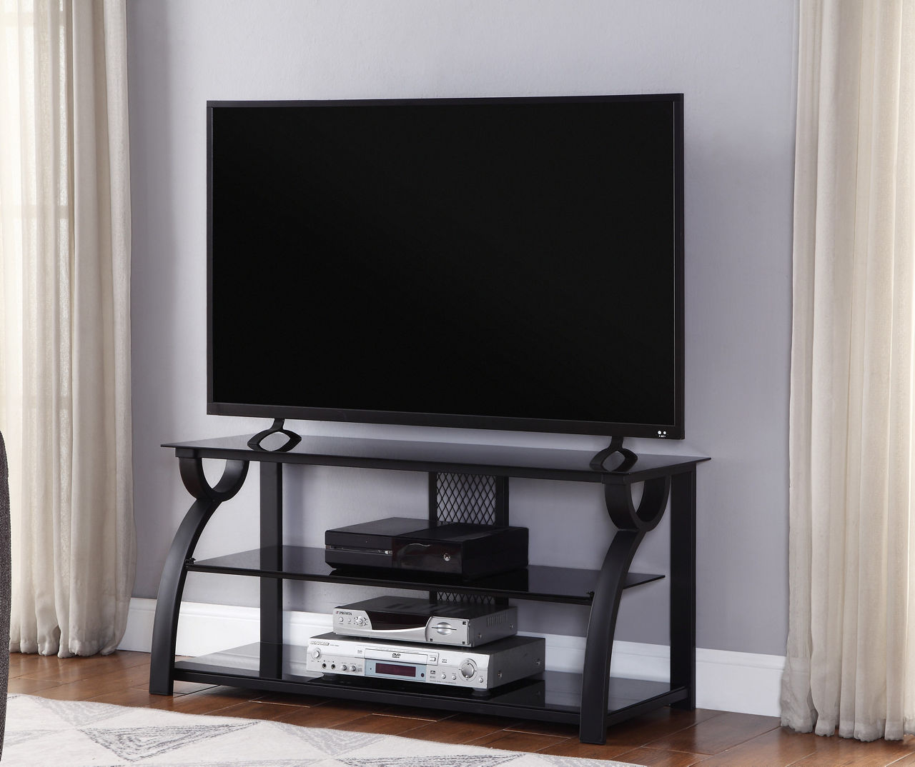 Black glass and metal deals tv stand