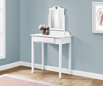 Monarch White Wood Vanity With Mirror, White Wooden Vanity Desk