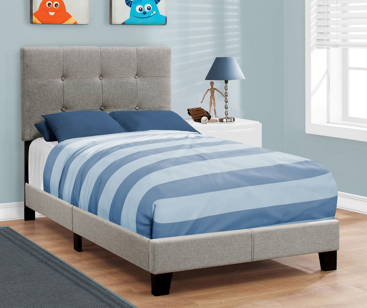 Monarch Gray Tufted Twin Upholstered Platform Bed Big Lots