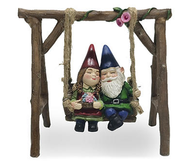 Swinging Gnome Couple Garden Statuary, (4.45