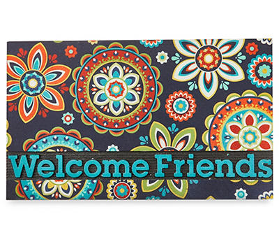 “Welcome Friends” Floral Outdoor Doormat, (18” x 30”)