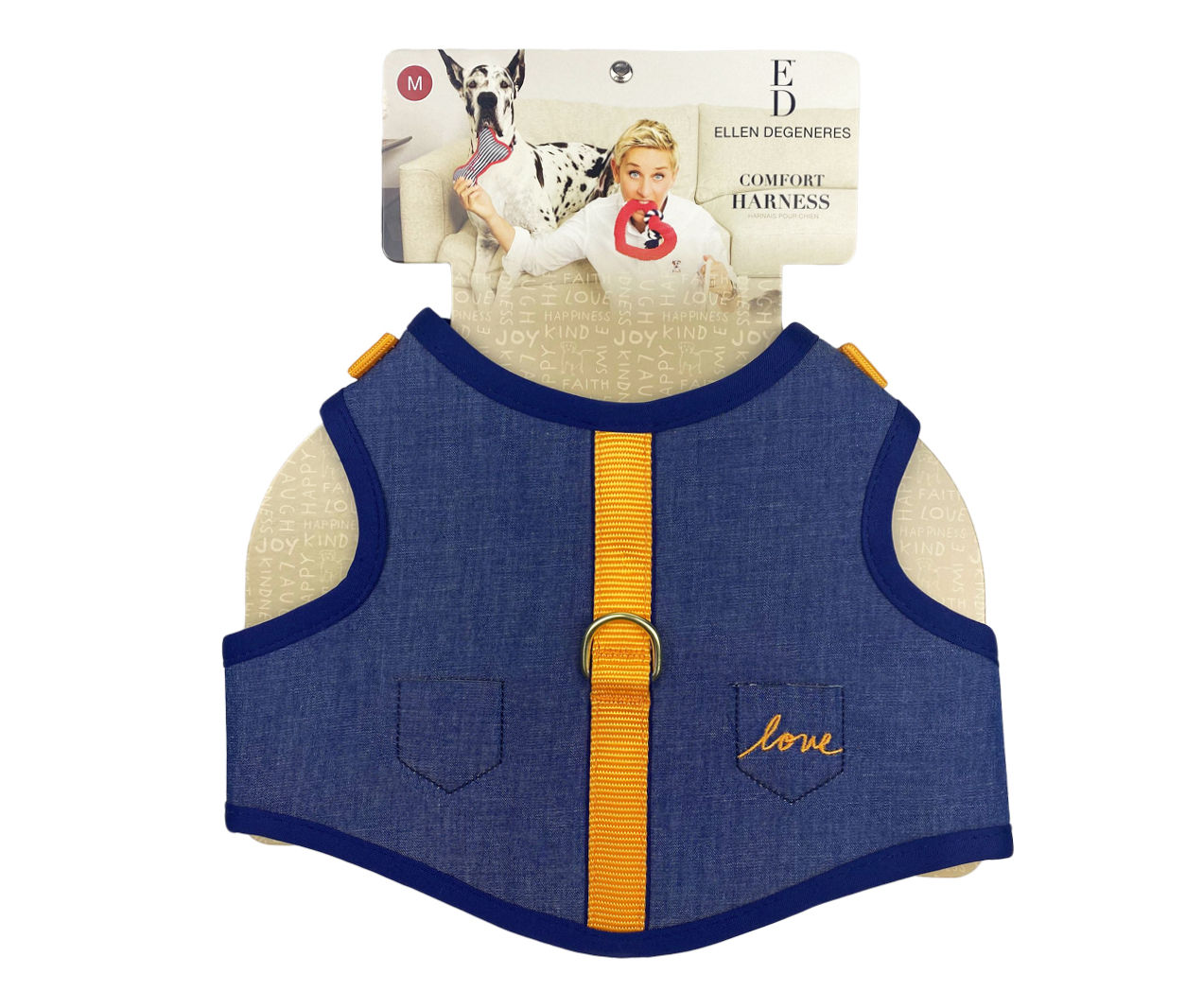 Dog s Large Love Orange Blue Faded Denim Harness