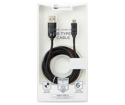 IH 6FT USB TYPE-C CBLE DUAL SR CBLE-BLK