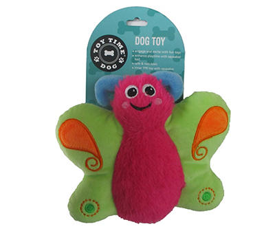 Pink & Green Plush Butterfly Dog Toy