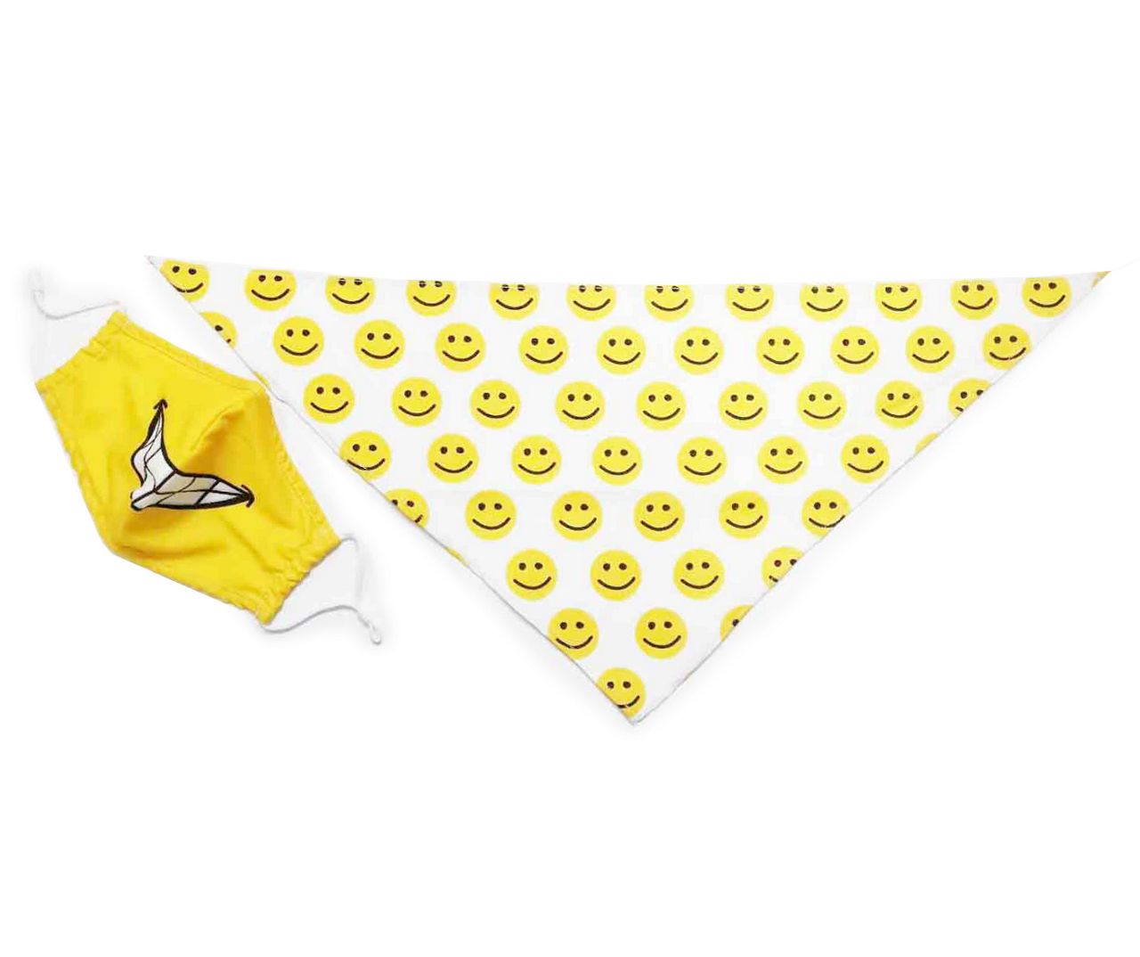Yellow Smile Face Mask & Dog's XS/S Bandana