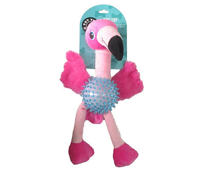 Pink Flamingo Plush & Rubber Dog Toy