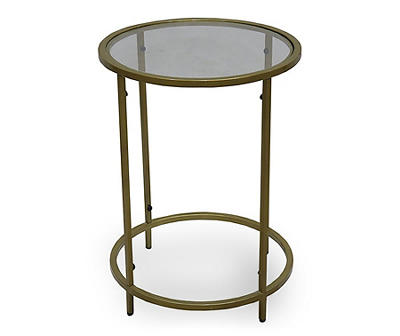 END TABLE ROUND GLASS GOLD METAL LEGS
