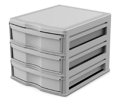 TABLE TOP 3 DRAWER GREY W CLEAR