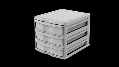 TABLE TOP 3 DRAWER GREY W CLEAR
