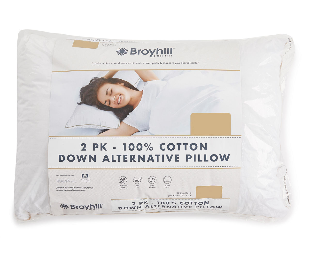 Broyhill Cotton Comfort Down Alternative Pillows, 2-Pack | Big Lots