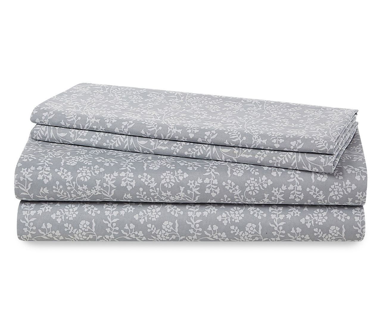 Gray Floral 4-Piece Microfiber Full Sheet Set
