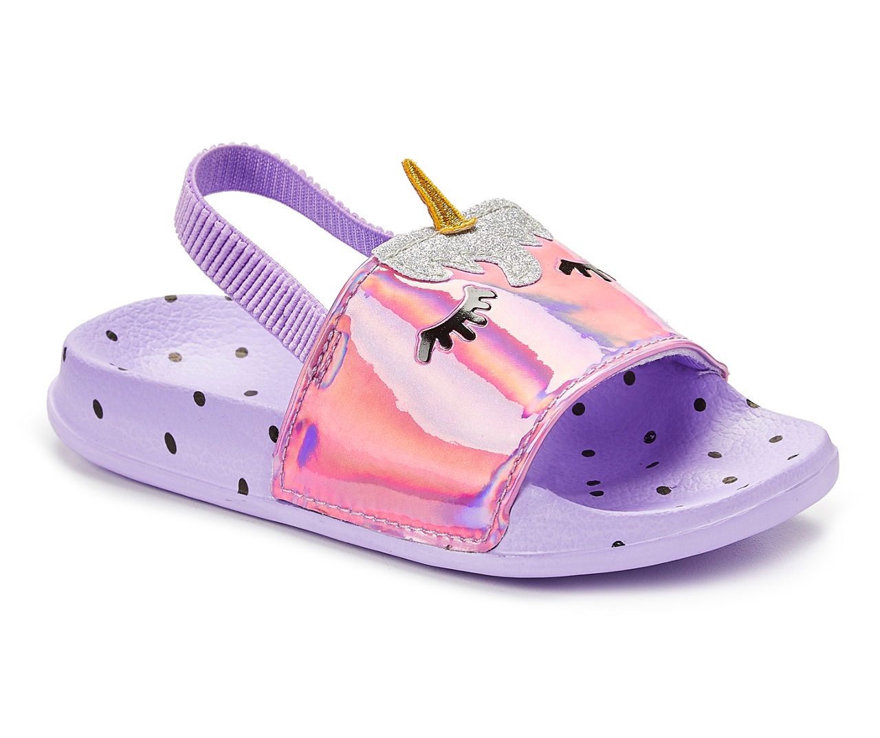 Toddler Girls' Medium Purple Metallic Unicorn Slide Sandals
